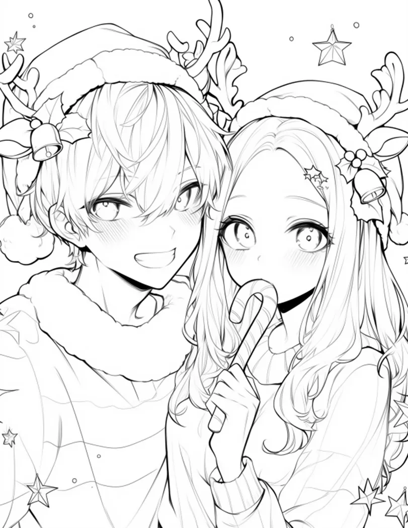 كتاب التلوين Anime Christmas Couples